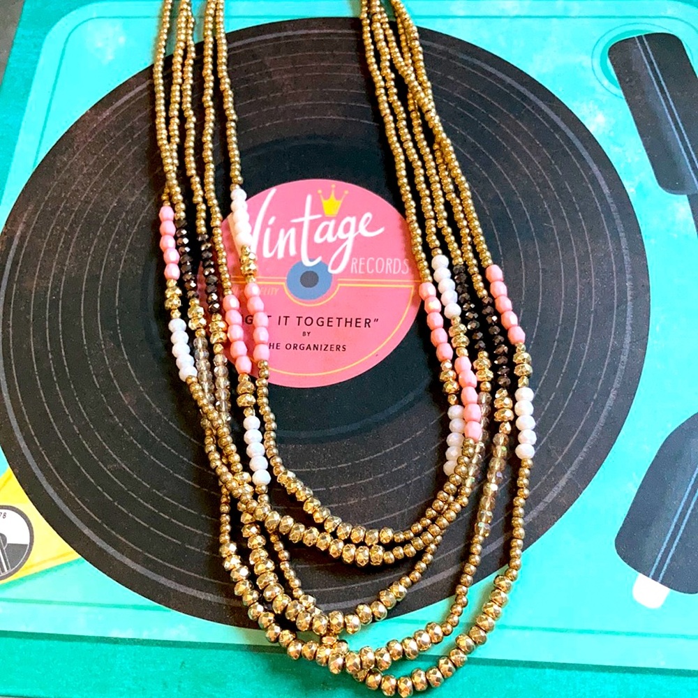 Pink & Gold Multi-strand Beaded Necklace